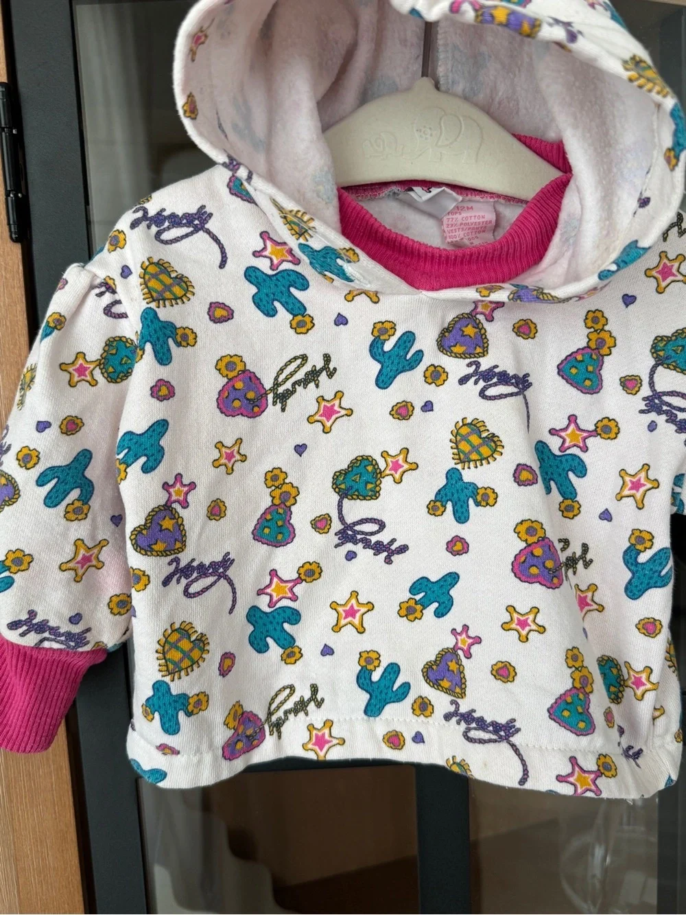 Vintage 90s howdy western print hoodie cowgirl baby toddler sweatshirt hearts
